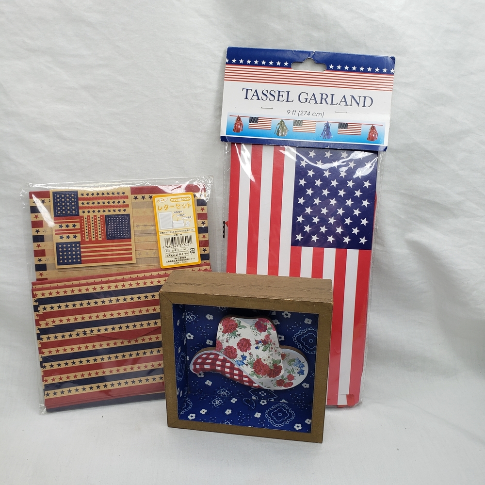 The Pioneer Woman Patriotic Shadow Box Tassel Garland Writing Paper 4th Of July